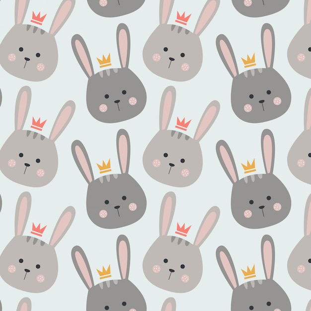 Cute bunny rabbit pattern with crown