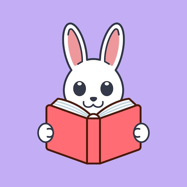 Cute Bunny Rabbit Reading a Book