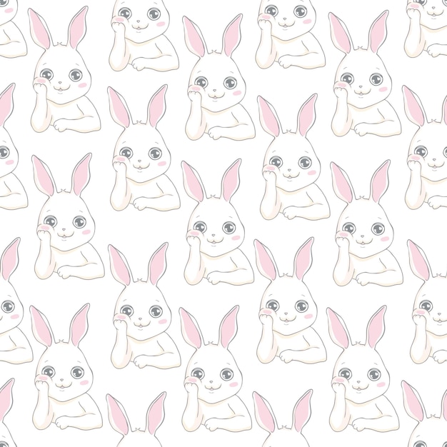 Cute Bunny Rabbit Seamless Pattern Vector Background