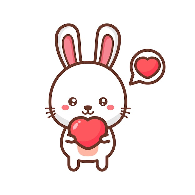 Cute bunny rabbit with a heart cartoon illustration