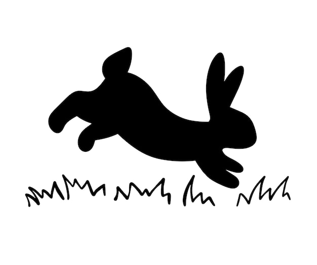 Cute bunny silhouet geïsoleerd op witte achtergrond Vector illustratie Konijn loopt door gras