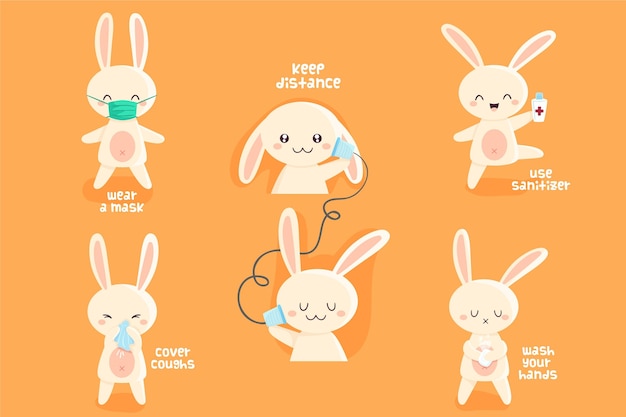 Vector cute bunny in times of coronavirus
