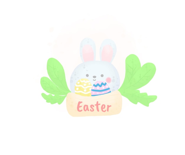 Cute bunny in watercolor style with decorative easter egg