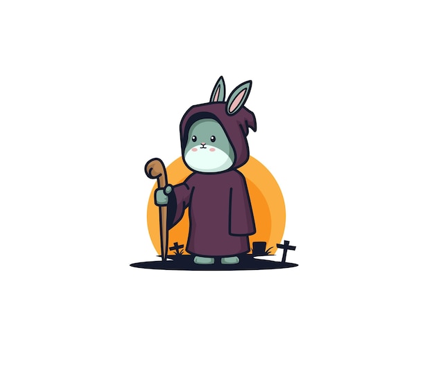 Cute bunny witch holding wand illustration