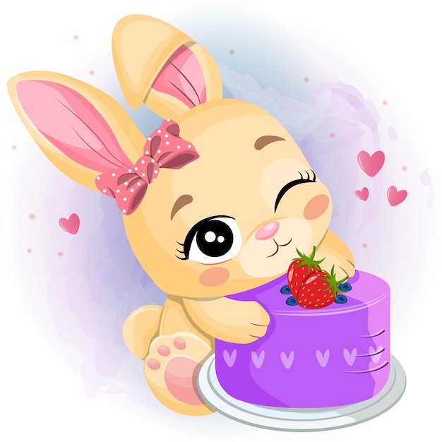 Cute Bunny With Birthday Cake Vector