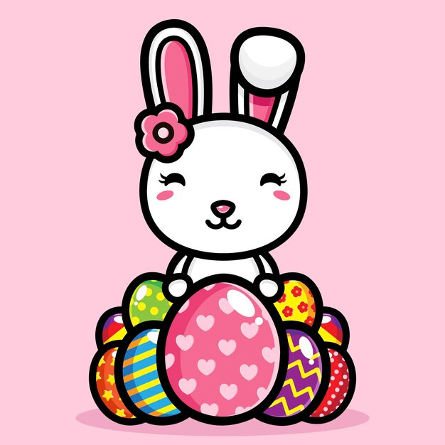 Cute bunny with decorative eggs