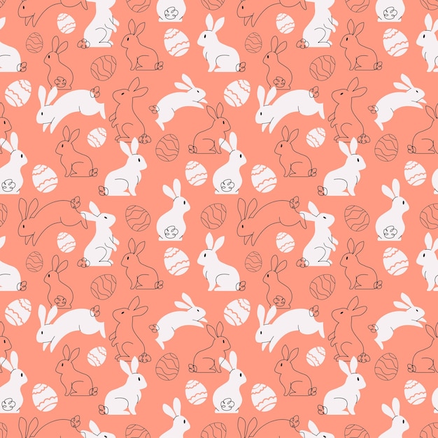 ベクトル イースターエッグの可愛いウサギ シームレスパターンデザイン