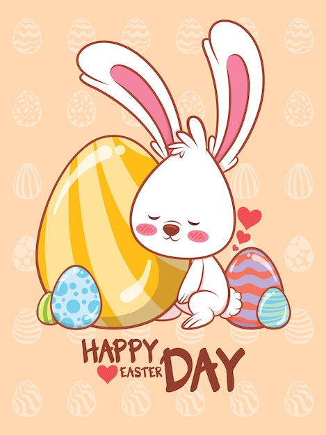 cute bunny with easter eggs decorated. cartoon character illustration happy easter day concept.