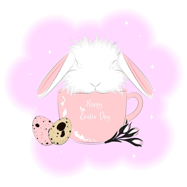 Cute bunny with an egg Happy Easter on white background vector illustration2