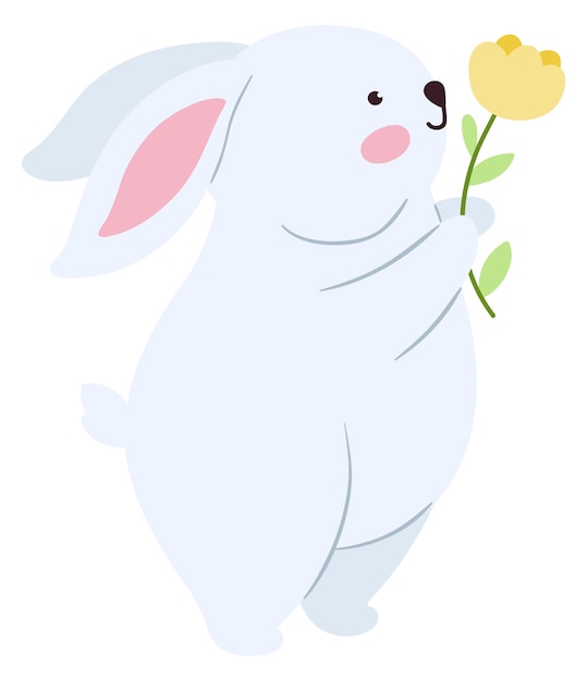 Cute bunny with flower White animal spring mascot