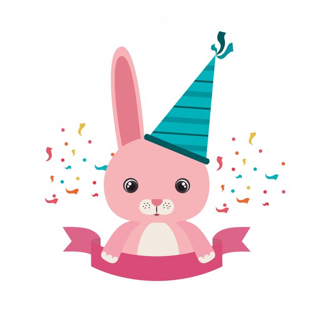 Cute bunny with party hat 