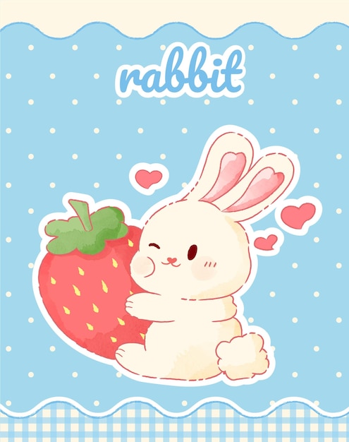 Vector cute bunny with a strawberry watercolor advanced vector wallpaper