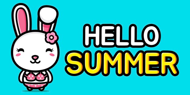 cute bunny with summer greeting banner