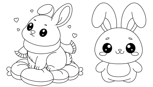 Vector cute bunnys squishmallow coloring page