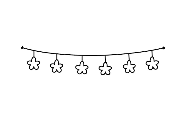 Simpatico bunting con stelle isolate su sfondo bianco illustrazione disegnata a mano in stile doodle