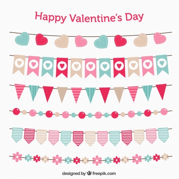 Vector cute buntings and garlands for valentine day