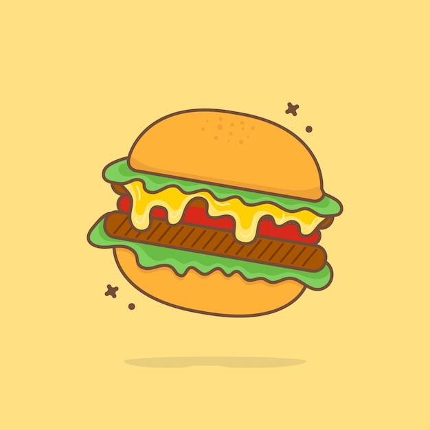 Cute burger cartoon illustration  . Concept   Food s Isolated. Flat Cartoon Style