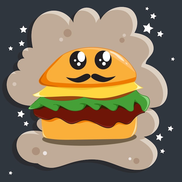 Vector cute burger cartoon illustration