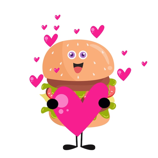 Simpatico cartone animato di hamburger con varie attività illustrazione vettoriale in stile moderno isolato su sfondo bianco