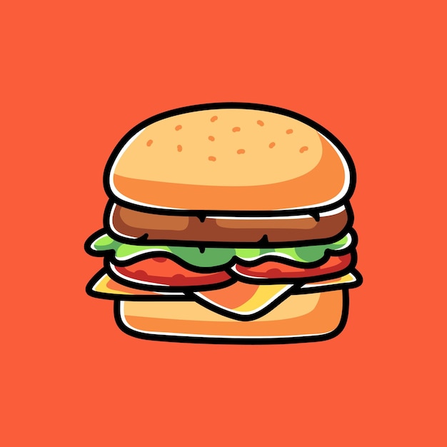 Cute Burger Doodle Cartoon Illustration