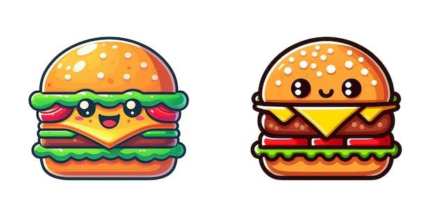 Cute burger icon Cartoon vector illustration