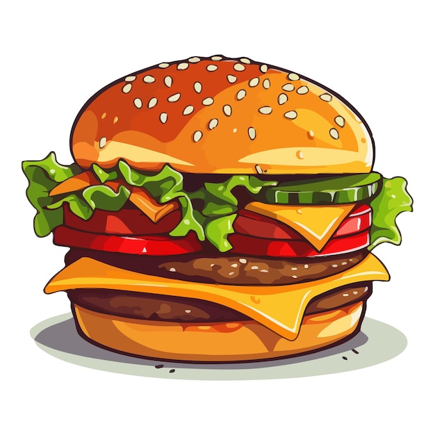 Vector cute burger image of a cheeseburger appetizing hamburger in flat style