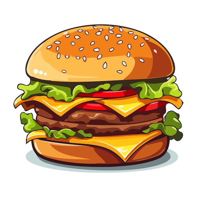 Cute burger Image of a cheeseburger Appetizing hamburger in flat style