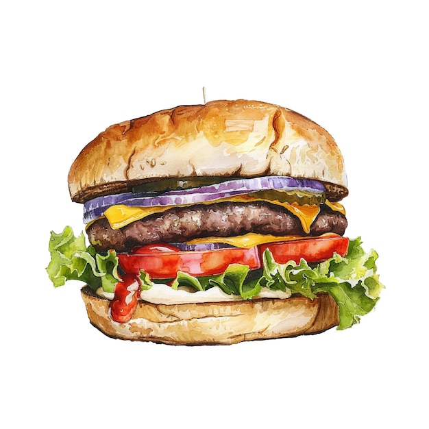 cute burger vector illustration in watercolour style