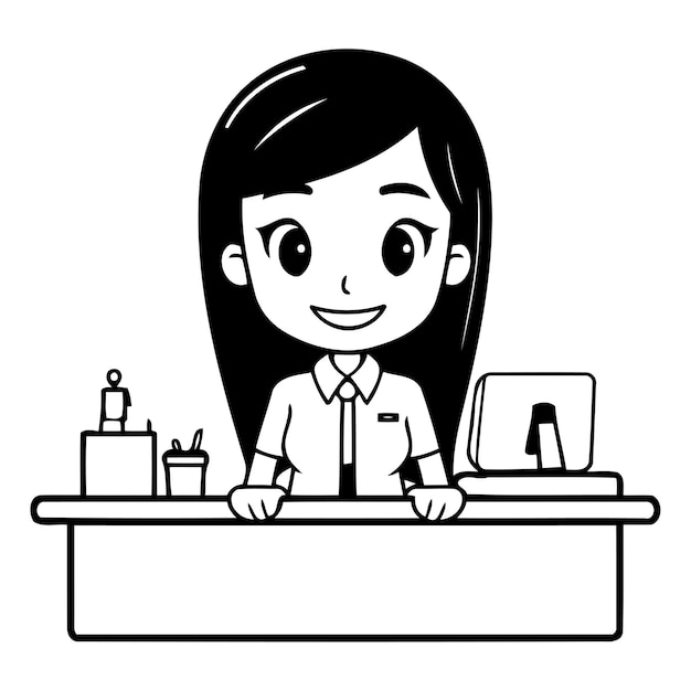 Vettore dolce donna d'affari che lavora in ufficio vector flat cartoon illustration