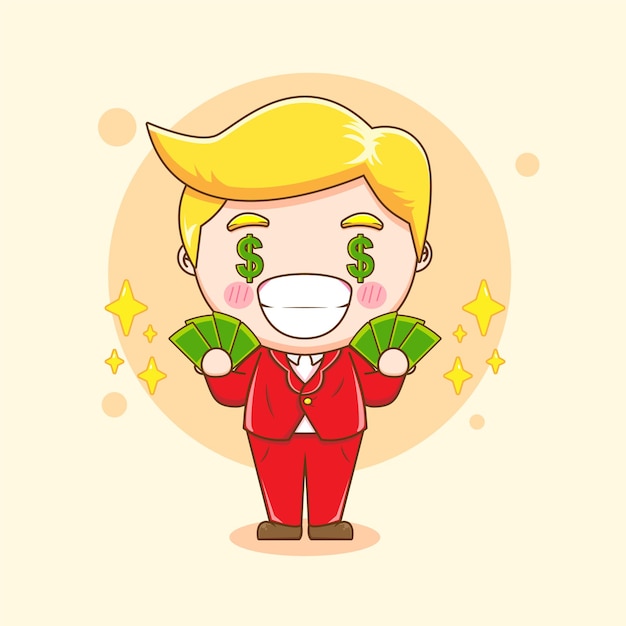 Cute businessman holding money cartoon