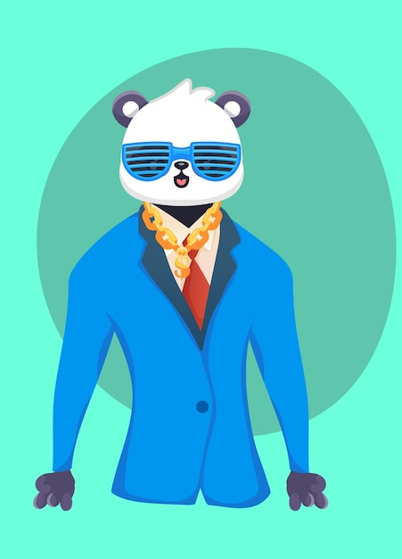 cute businessman panda, nft art illustration, vector animal mascot, portraits