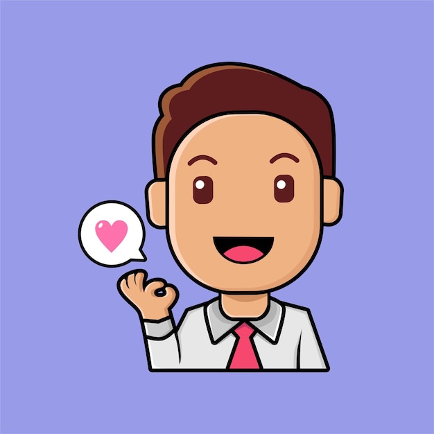 Cute businessman shows ok sign cartoon illustration