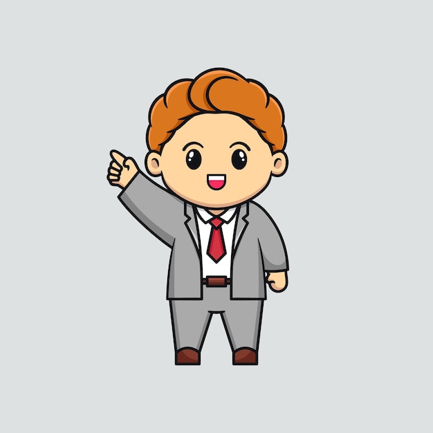 Cute businessman with raise hand pose cartoon vector character