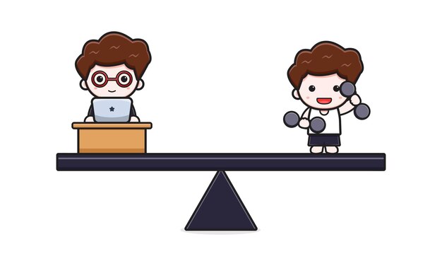 Cute businessman work life balance business and lifestyle cartoon icon illustration. design isolated flat cartoon style