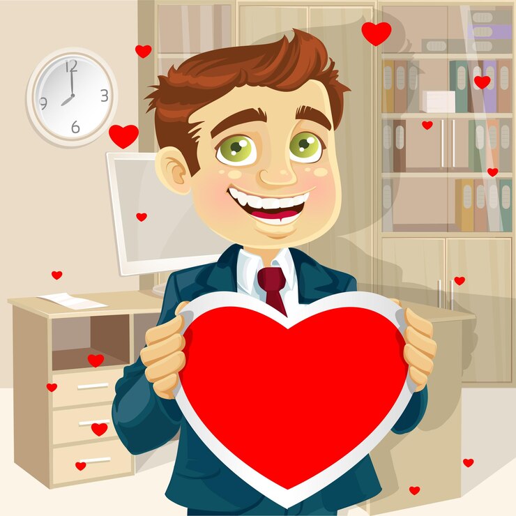 वेक्टर cute businessmanin office holding a valentine greeting valentines day