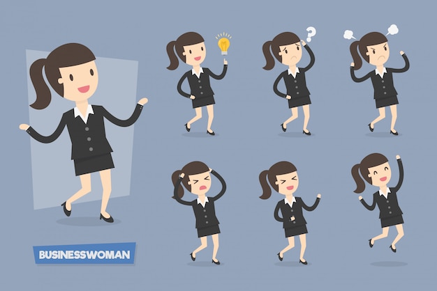 Vector cute businesswoman characters in various action