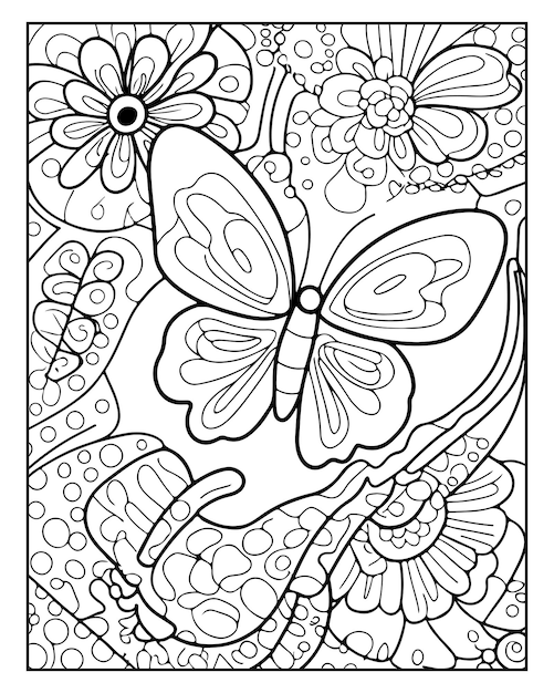 Cute Butterfly Coloring Page Butterfly Vector