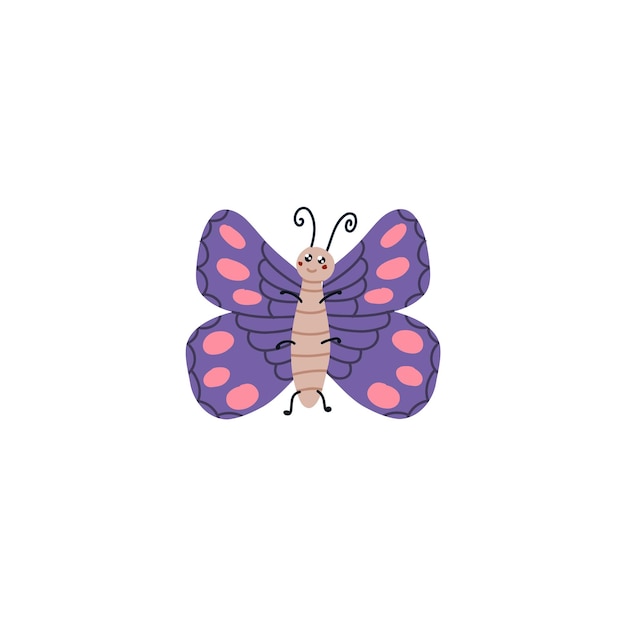 귀여운 나비 손으로 유치한 디자인 벡터 캐릭터를 위해 웃는 캐릭터를 그린 재미있는 곤충