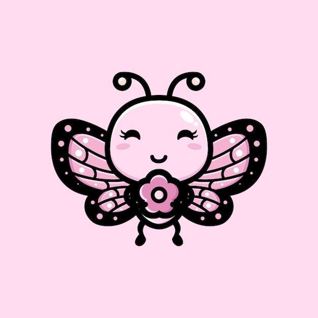 Vector cute butterfly hugging pink flower