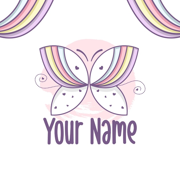 Cute butterfly logo with rainbow vector