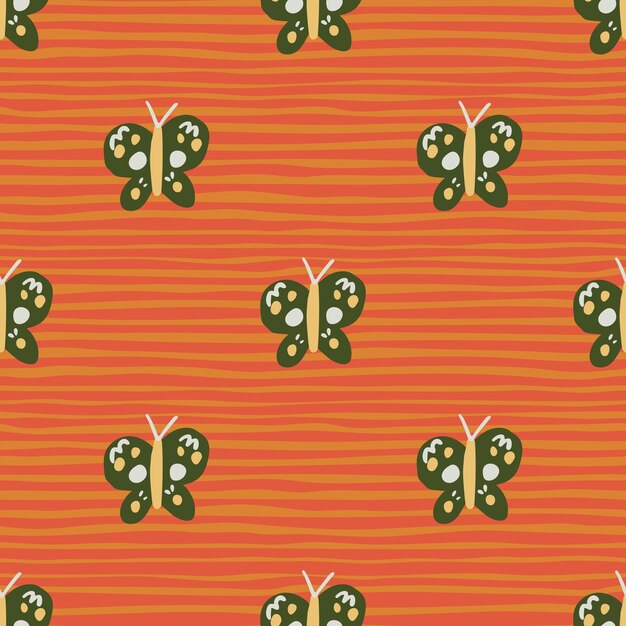 Vector cute butterfly seamless pattern doodle flying insect endless wallpaper naive art style