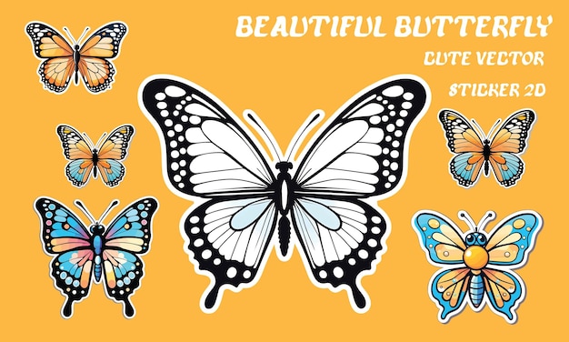 Cute Butterfly Sticker Vector Style