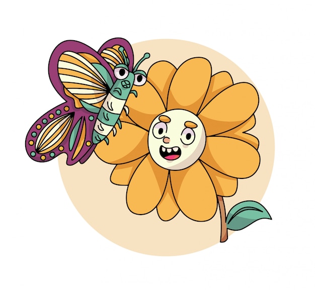 Cute butterfly and sunflower illustration