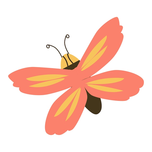 Cute butterfly with pink wings in a cartoon style