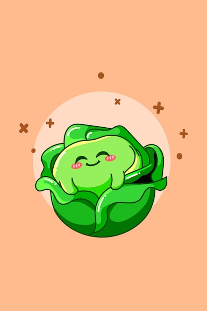 Cute cabbage in vegetarian day cartoon illustration