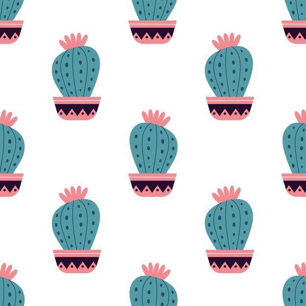 Vector cute cacti in boho style cactus seamless pattern trendy boho background cacti fabric print design succulent textile