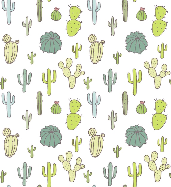 Cute cacti pattern, seamless vector illustration