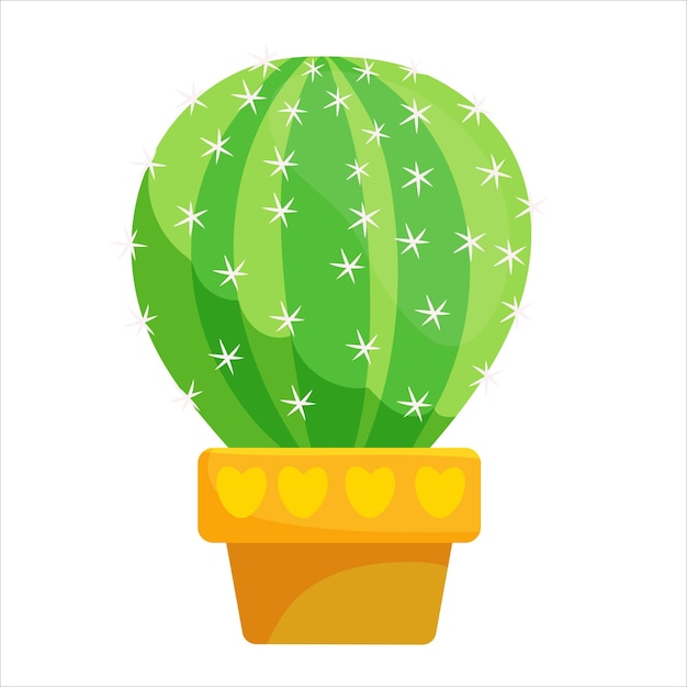 Cute cacti in pots and with plants Indoor plants succulents Prickly plants in cartoon style vector illustration isolated on white background