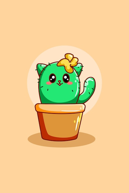 Cute cactus cat plant icon cartoon illustration