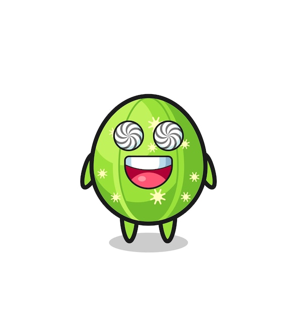 Cute cactus character with hypnotized eyes